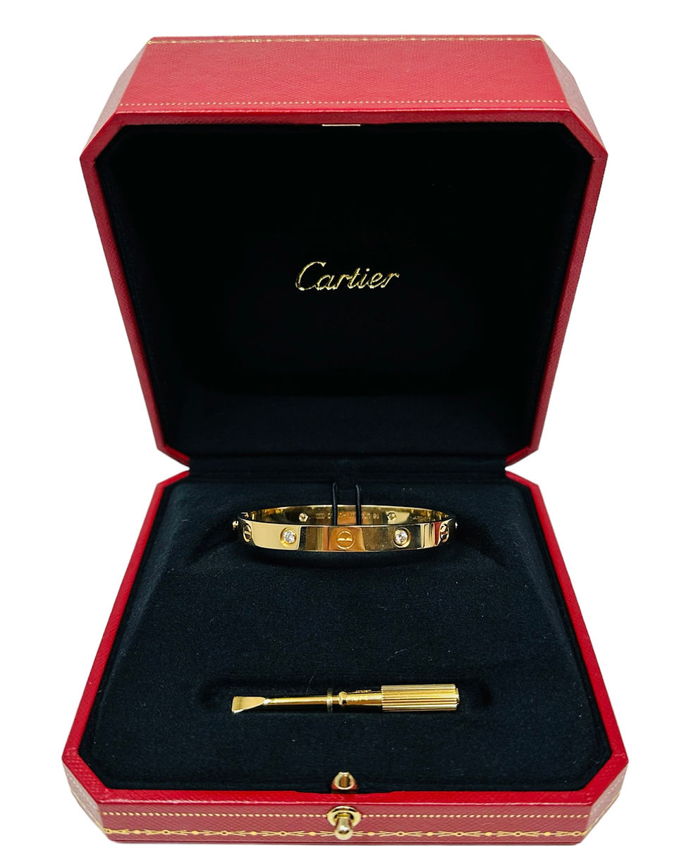 Thumbnail: Cartier 4 Diamond Love Bracelet Yellow Gold Size 16
