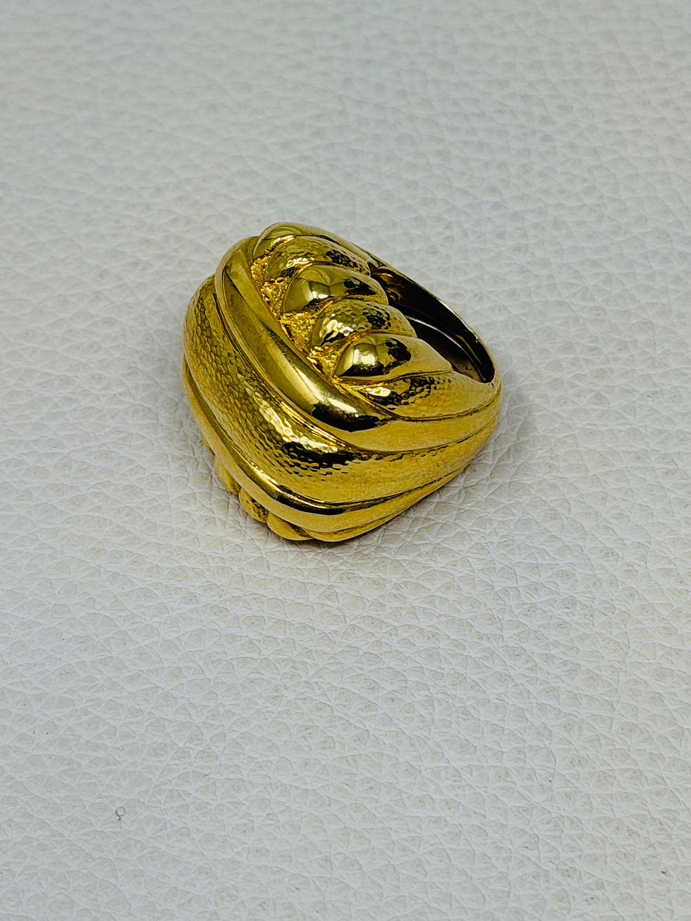 Thumbnail: David Weeb 18K Yellow Gold Bombe Hammered Domed Ring