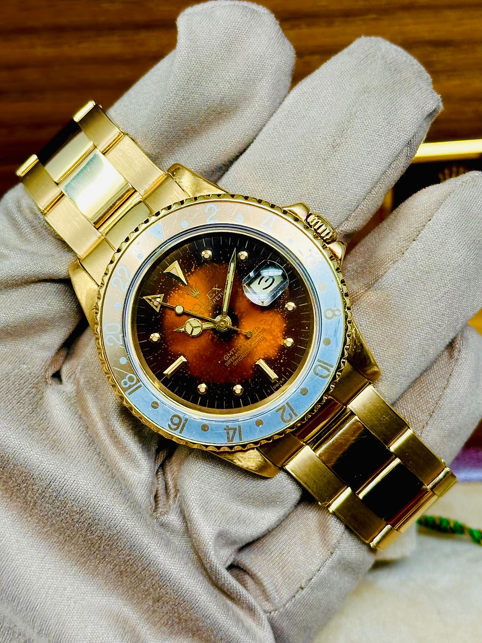 Thumbnail: Rolex GMT- Master 16758 Yellow Gold Rare Lava Dial