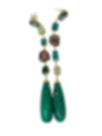 Beautiful Jacquie Aiche Handmade Yellow Gold Tourmaline and Emerald Drop Earrings