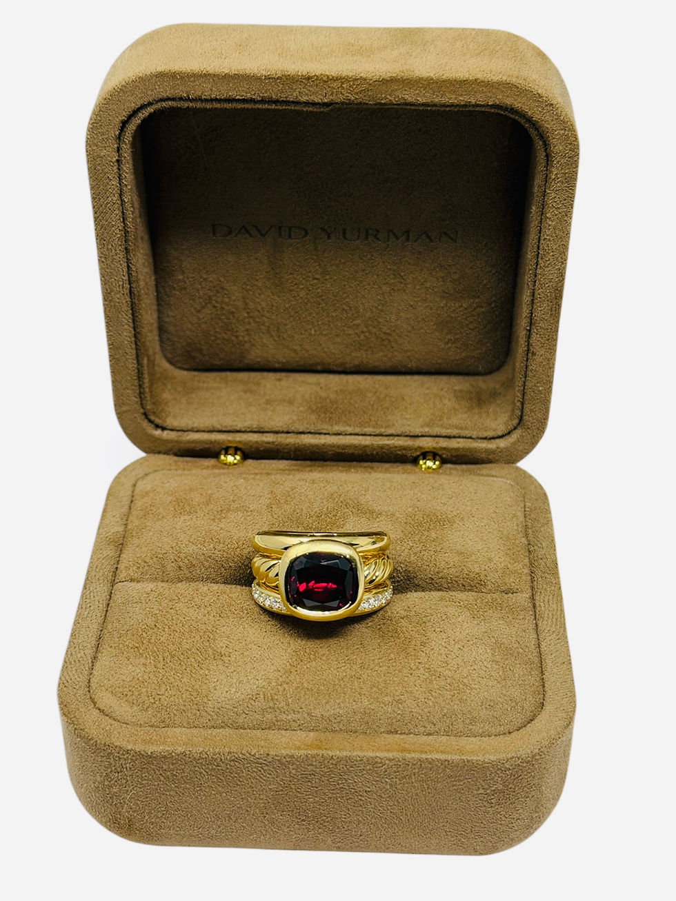 Thumbnail: David Yurman Mercer Three Row Stone Ring YG With Garnet & Diamonds MSRP $10,025