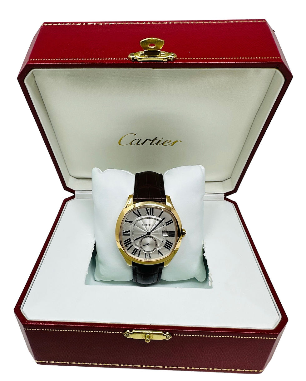 Thumbnail: Cartier Drive De Cartier Rose Gold Silver Dial Brown Strap Ref 3651
