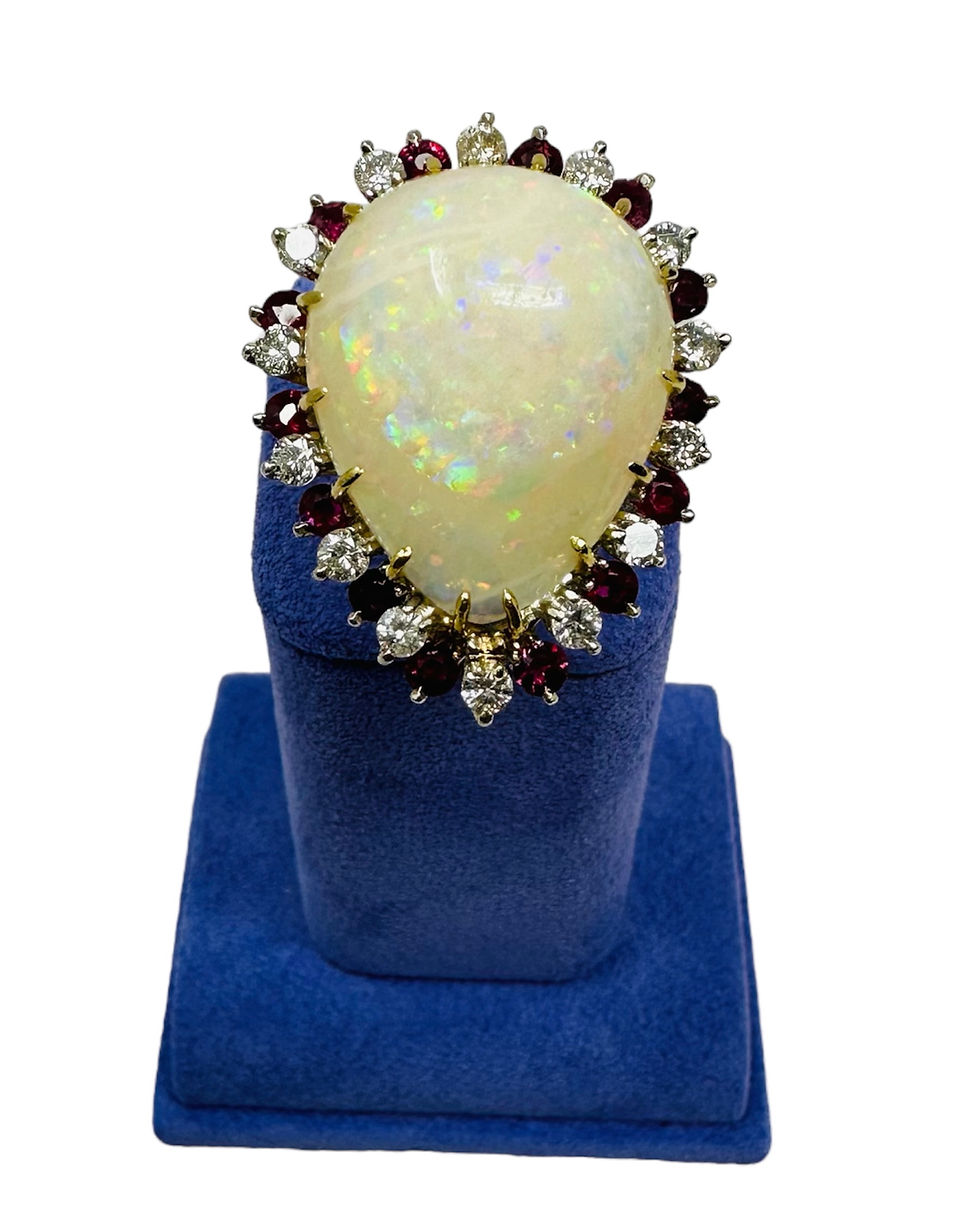 18K Yellow Gold Natural Opal w/ Diamond & Ruby Accents Ring GIA CERTS