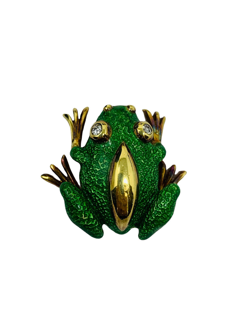 Thumbnail: Tiffany & Co. 18K Gold Green Enamel and Diamond Frog Brooch