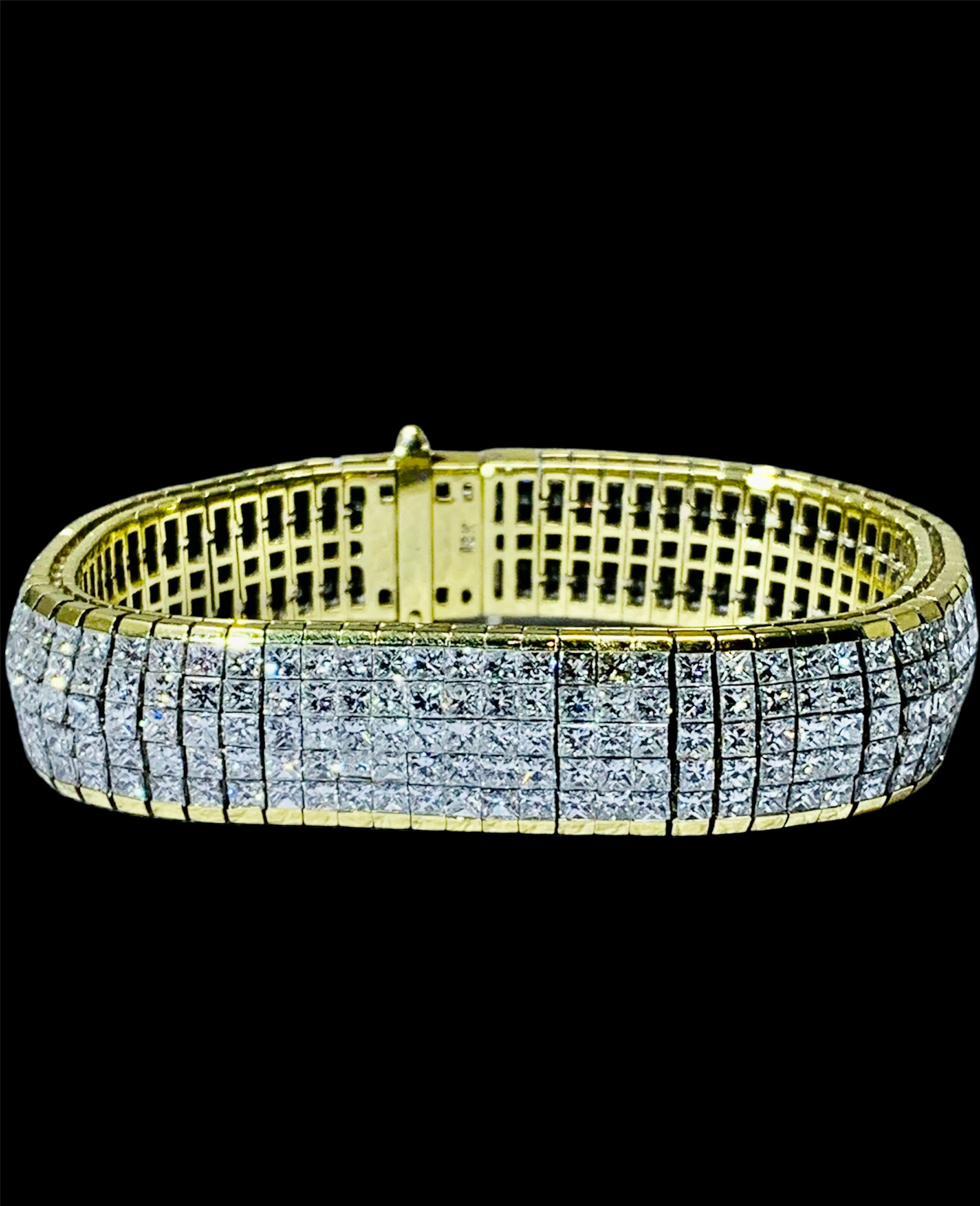 18K Yellow Gold 30CT Princess Cut Invisible Set Diamond Bracelet