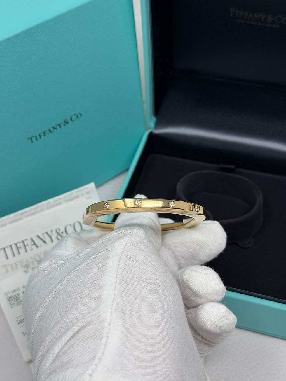 Thumbnail: Tiffany & Co Lock Bangle Yellow Gold With Diamond Accents MSRP $13,000