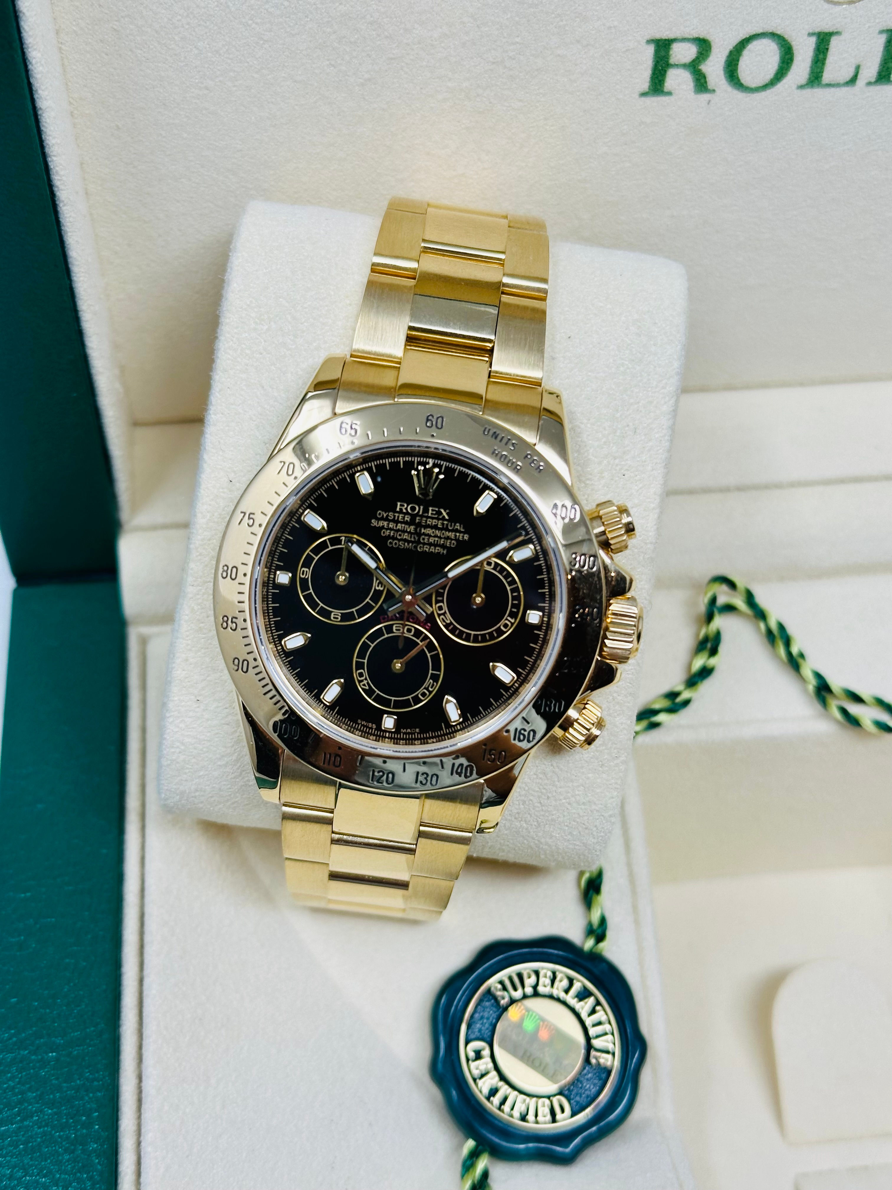 Rolex Cosmograph Daytona 40MM Yellow Gold 116528 Black Dial