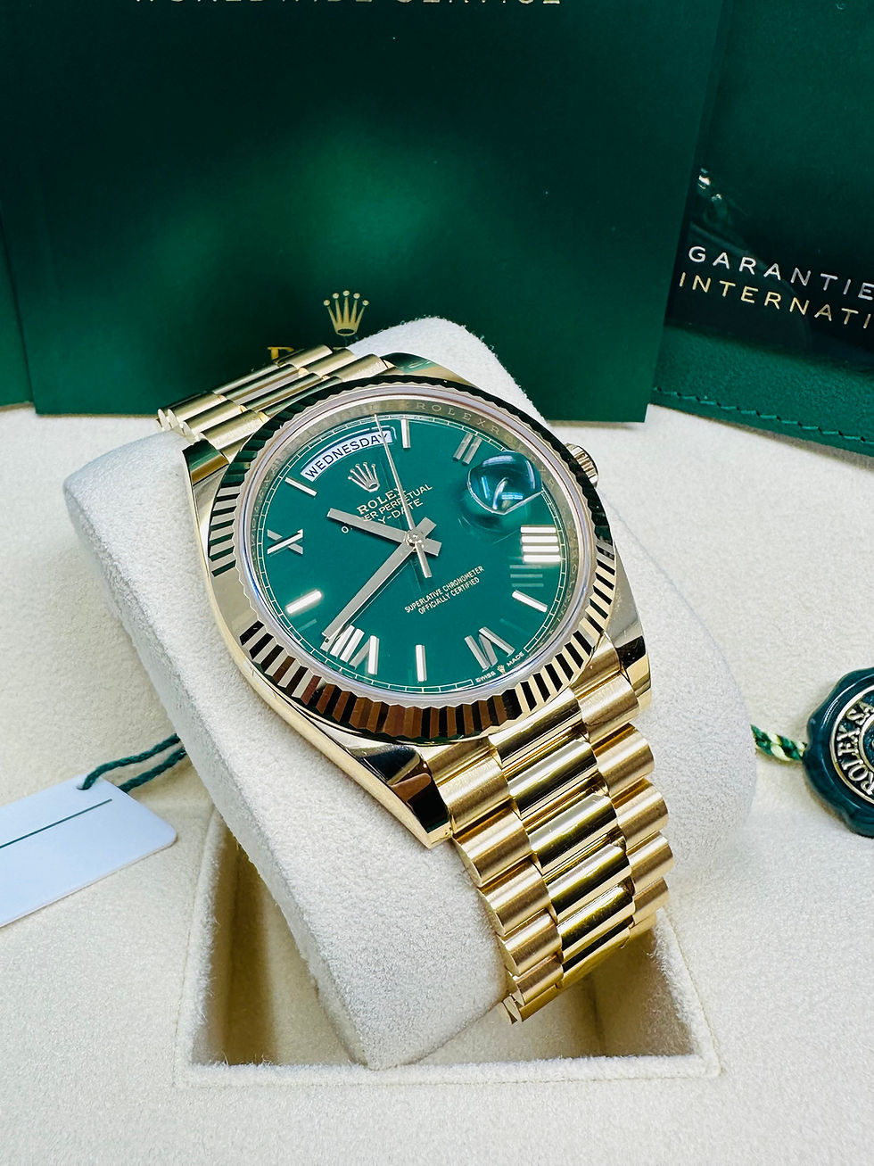 Thumbnail: Rolex President Day-Date 40MM Green Roman Dial Yellow Gold Ref. 228238 FULL SET
