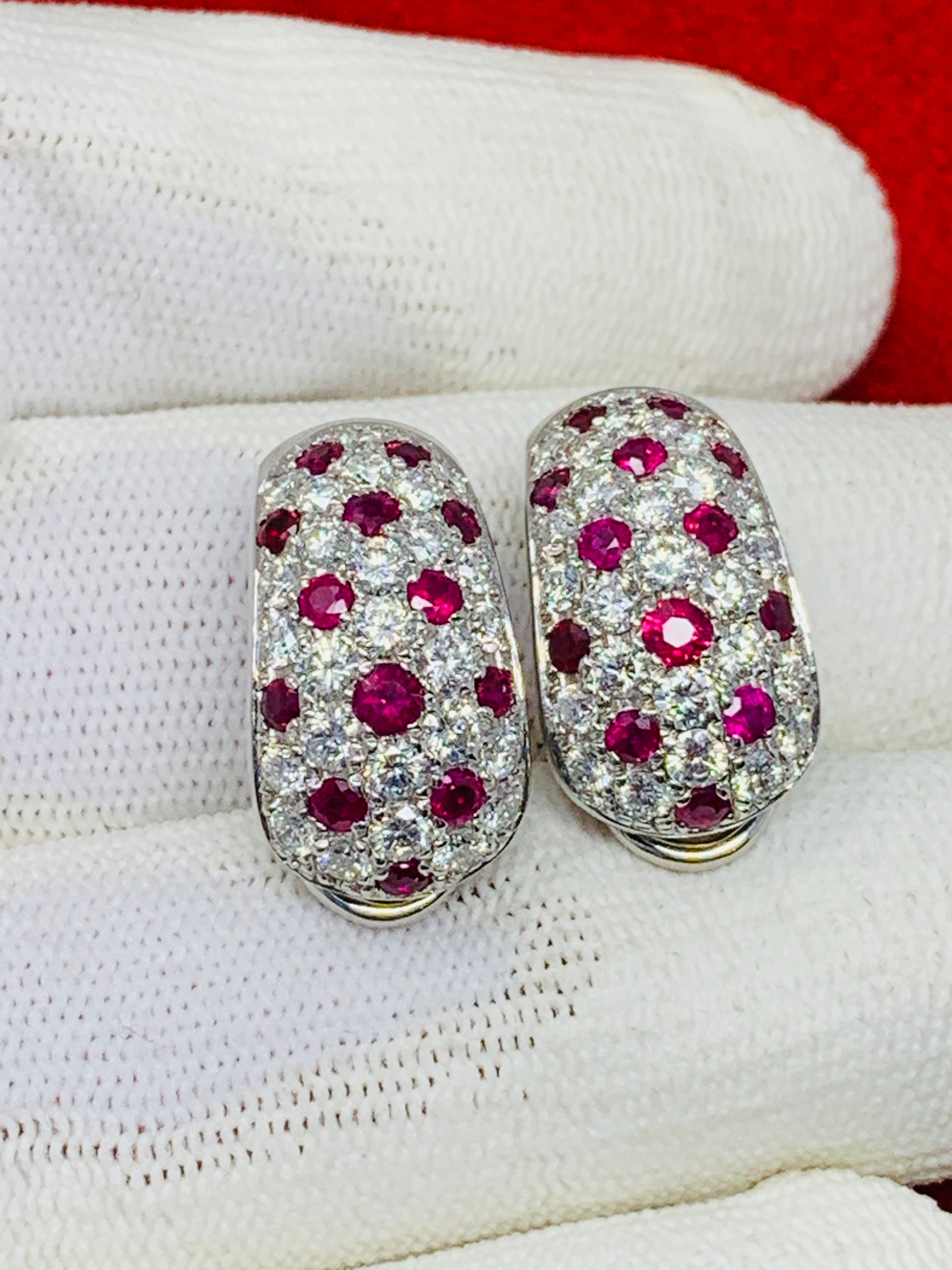 18K White Gold 4CT Diamond & 2CT Ruby Earrings