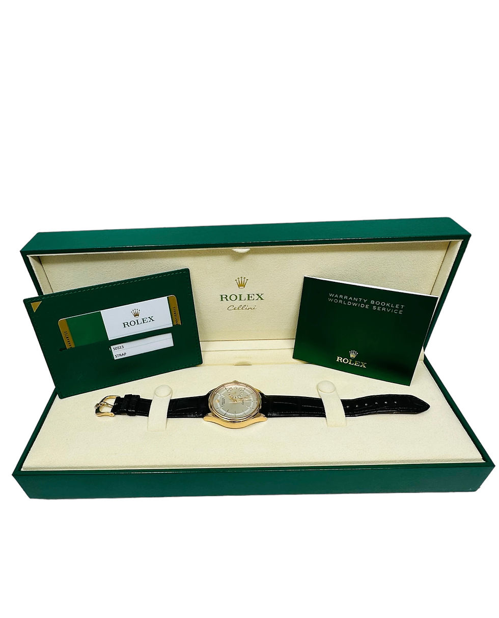 Thumbnail: Rolex Cellini Date 50515 Rose Gold Silver Guilloche Dial Box & Papers