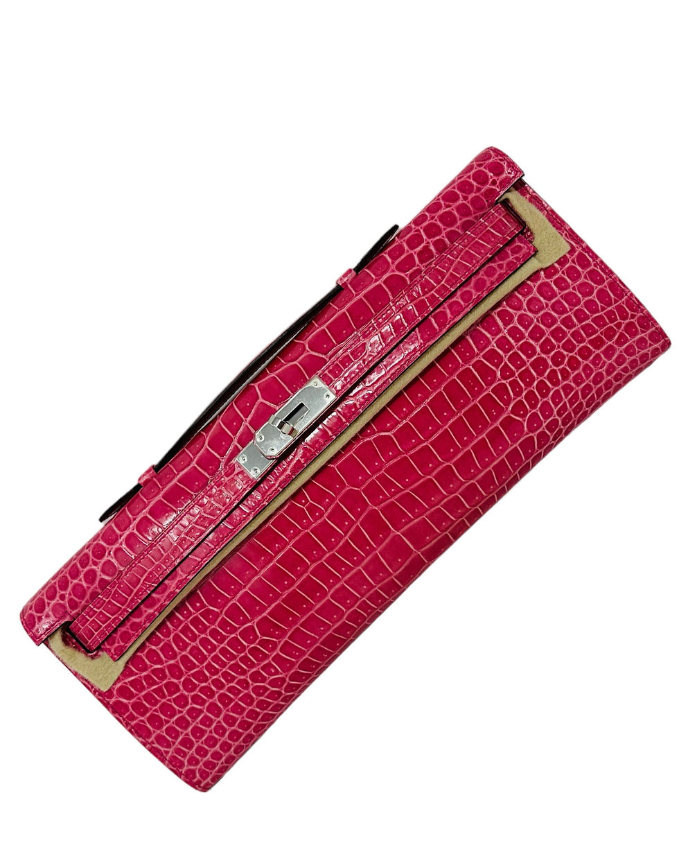 Thumbnail: Hermes Kelly Cut Crocodile Porosus Lisse E5 Rose