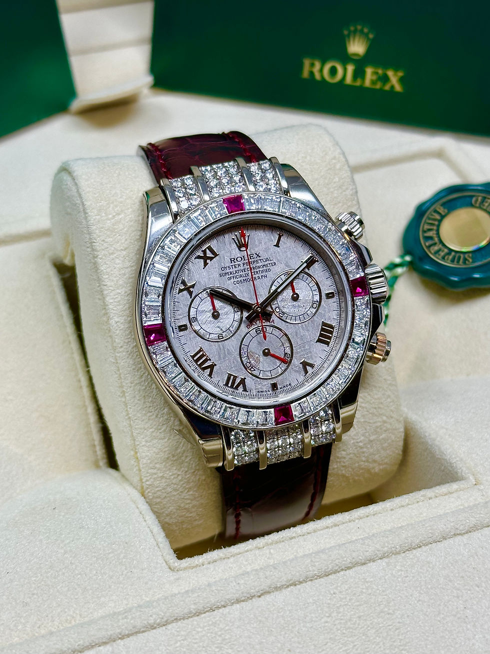 Thumbnail: Rolex Daytona 1165994RU Special Edition Meteorite Dial Baguette & Ruby Bezel