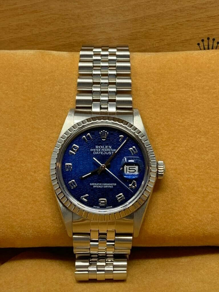 Thumbnail: Rolex Datejust Factory Blue Arabic Jubilee Dial Ref. 16030
