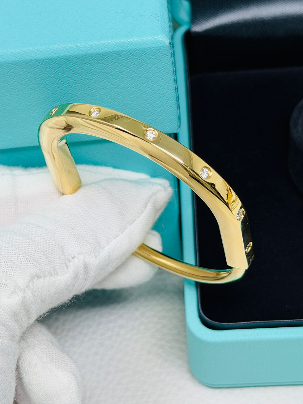 Thumbnail: Tiffany & Co Lock Bangle Yellow Gold With Diamond Accents MSRP $13,000