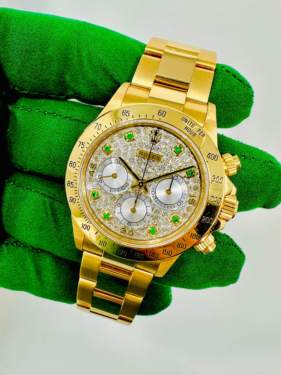 Thumbnail: Rolex Daytona Zenith Factory Pave Emerald Diamond Dial 16528 *Very Rare*
