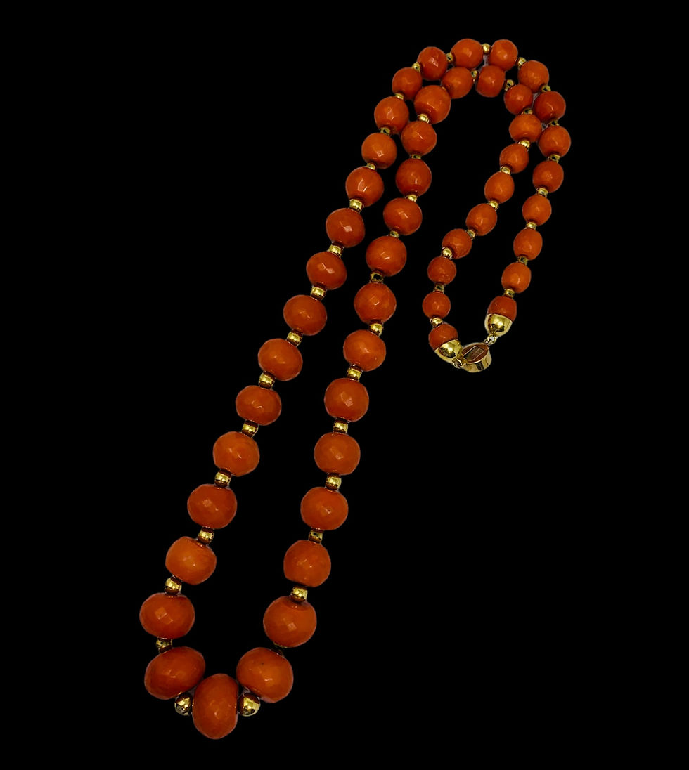 Thumbnail: Natural Beaded Coral 18K Yellow Gold Beaded String Large Necklace GIA CERT