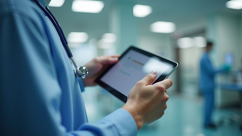 High angle view of a healthcare professional using a tablet