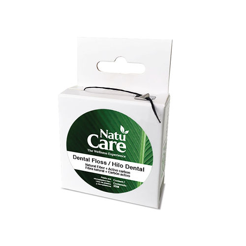 Hilo dental de fibra natural con carbón activo