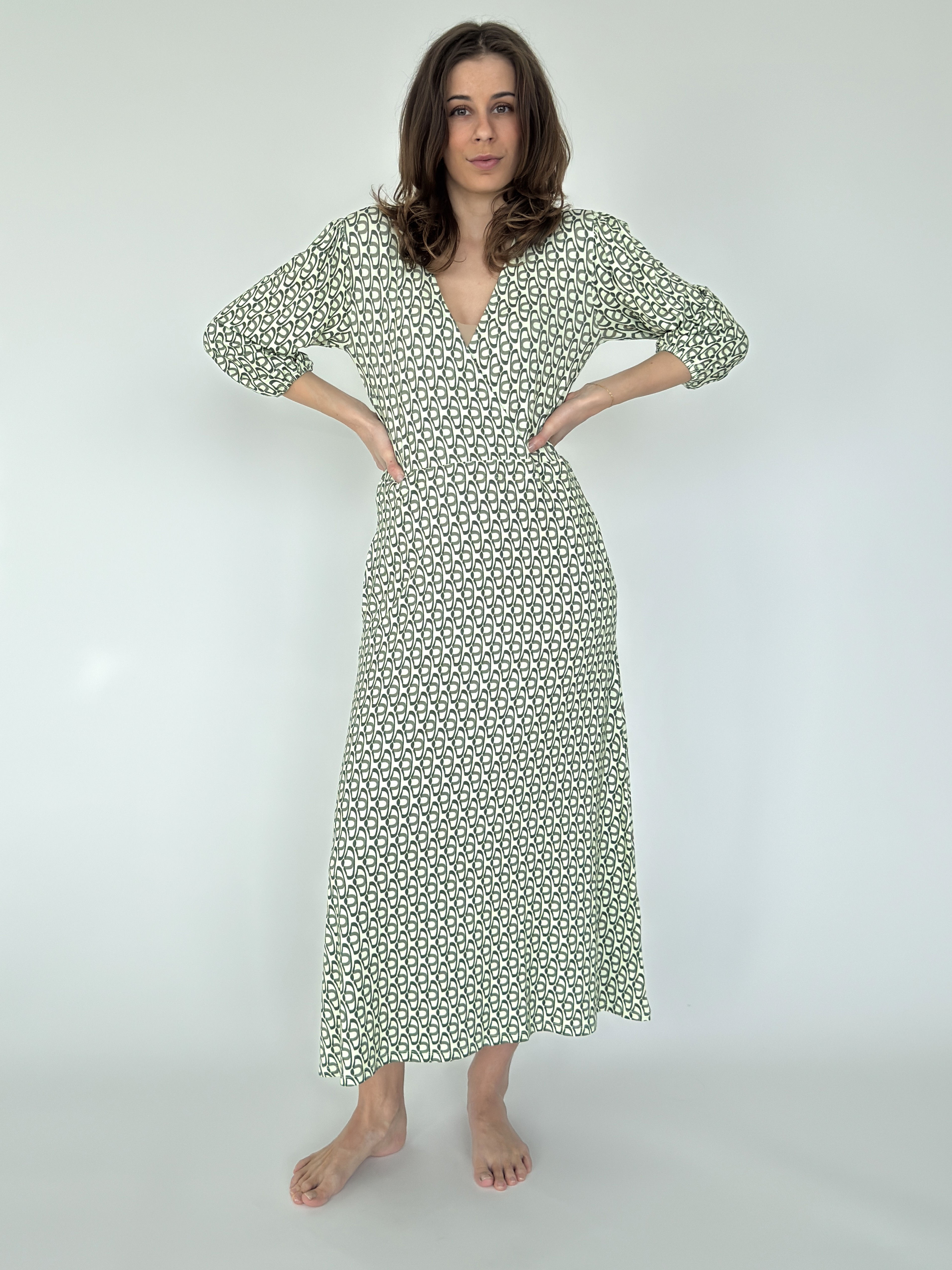 Zuckerwatte Printkleid mit V-Ausschnitt