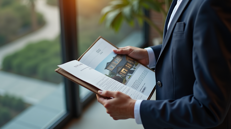 High angle view of a luxury real estate agent presenting a property brochure