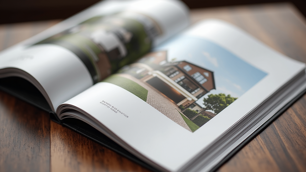 Close-up view of luxury real estate brochure with elegant design