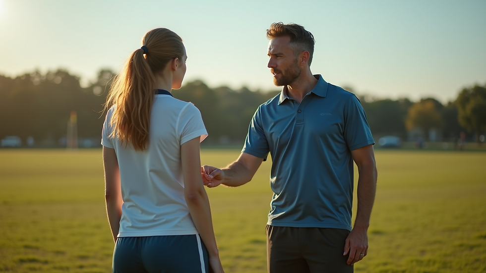 Eye-level view of a sports coach guiding an athlete