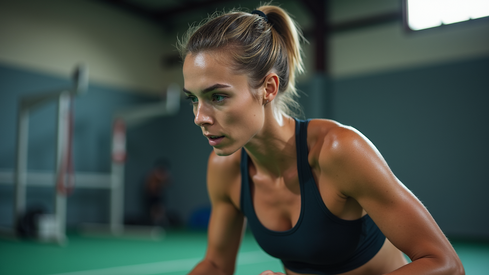 Close-up view of a focused athlete training