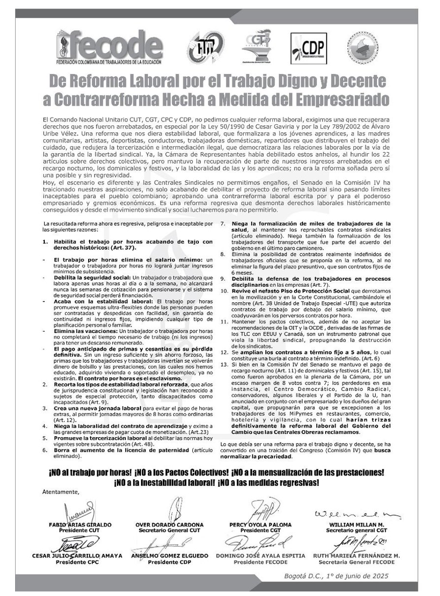 Fuente: Cuenta de X de FECODE.