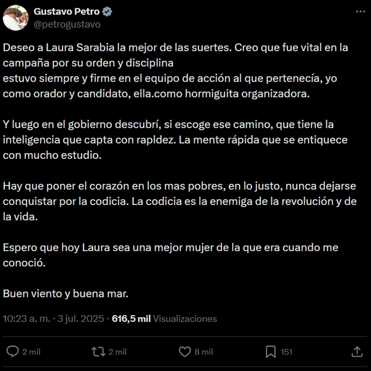 Fuente: Cuenta de X del presidente Gustavo Petro