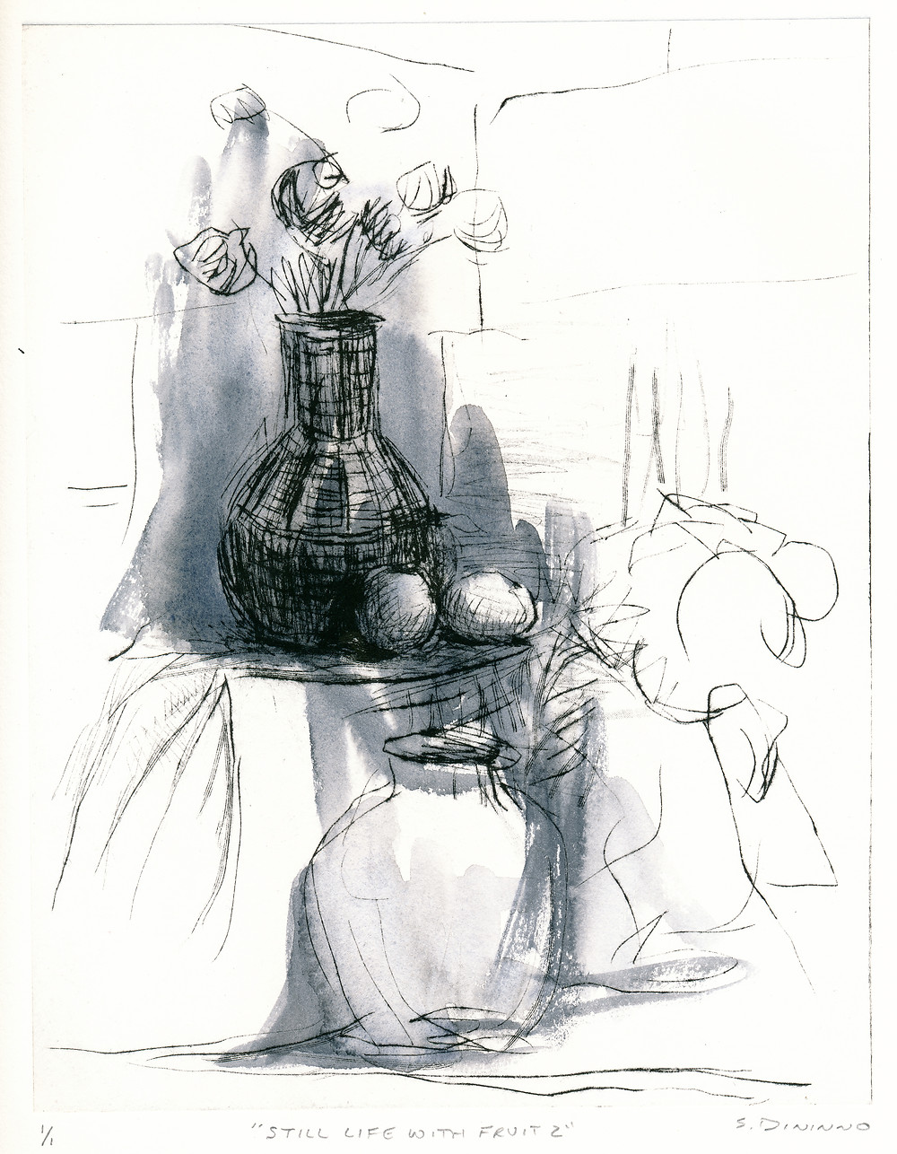 "Still Life With Fruit 2" - drypoint using Akua ink