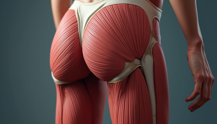 Close-up view of the hamstring muscles on the back of the thigh