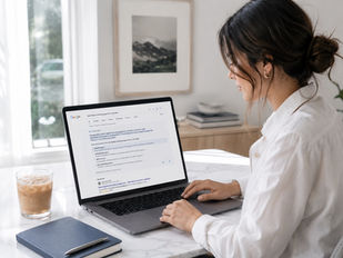 A girl looks at an AEO result on her laptop.