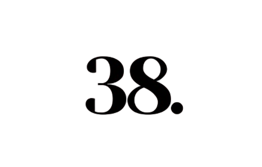 "Minimalist black and white logo displaying the number '38.'