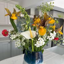 Floral Bouquet in a vase in a grey kitchen