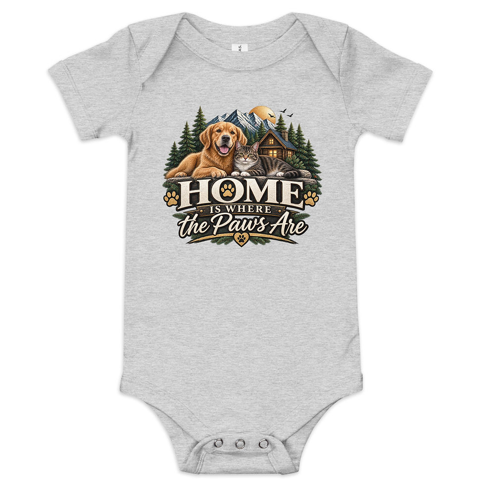 Thumbnail: ‘Home Is Where the Paws Are Baby Onesie, pet lover infant bodysuit.’ 
