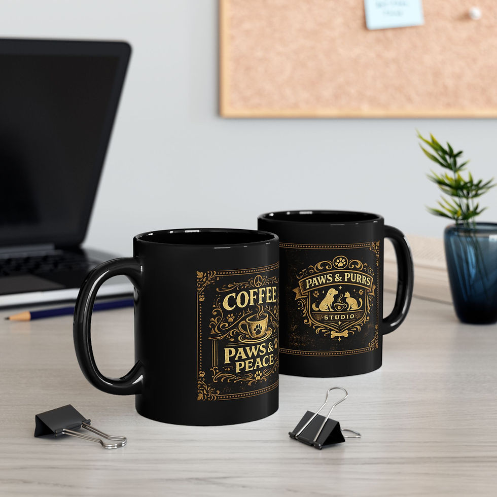 Thumbnail: Coffee Paws & Peace Black Mug | Pet Lover Gift | 11oz 15oz