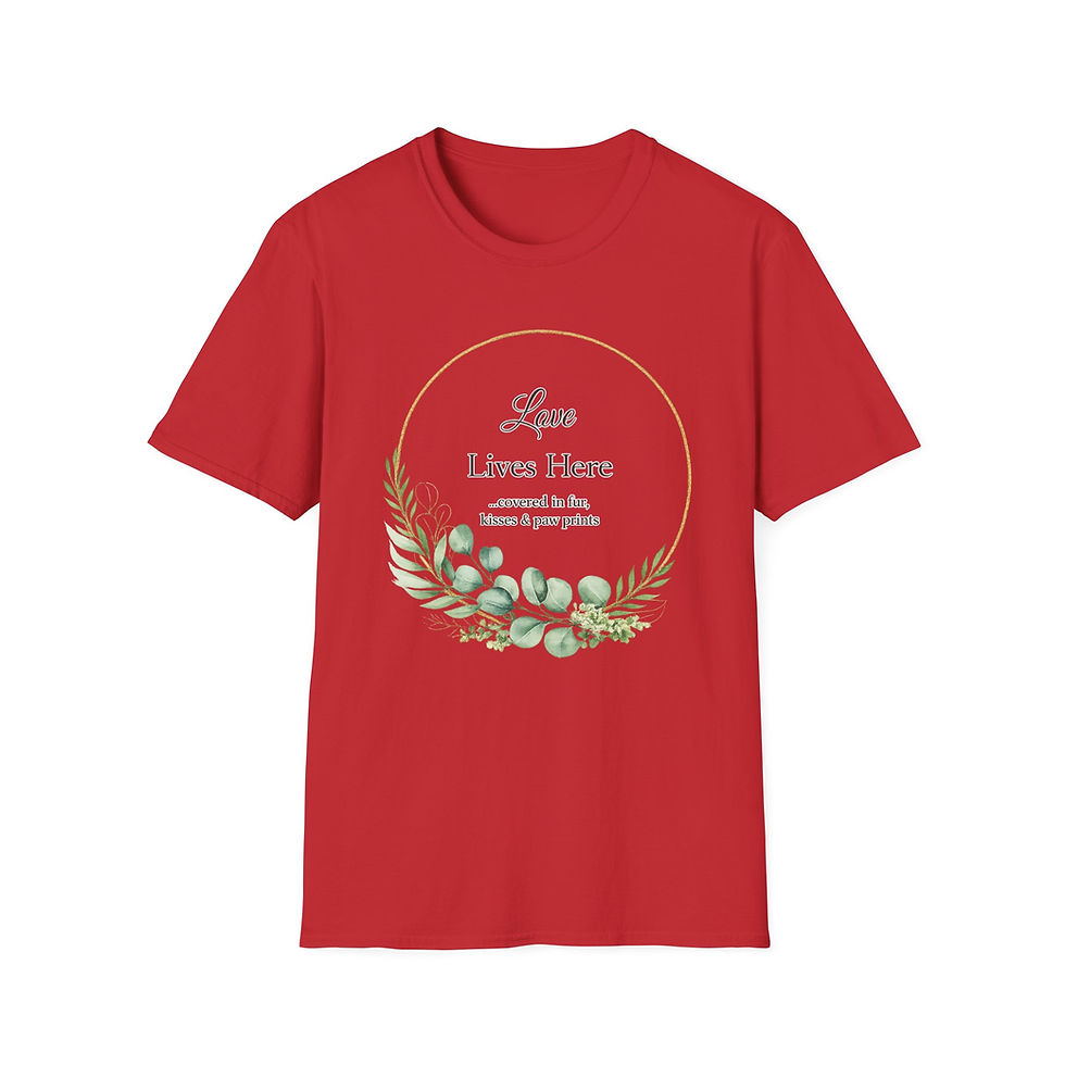 Thumbnail: Love Lives Here T-Shirt - Dog and Cat Lover - Pet Lover Gift
