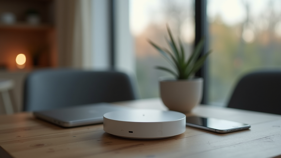 Close-up view of a smart home hub with connected devices