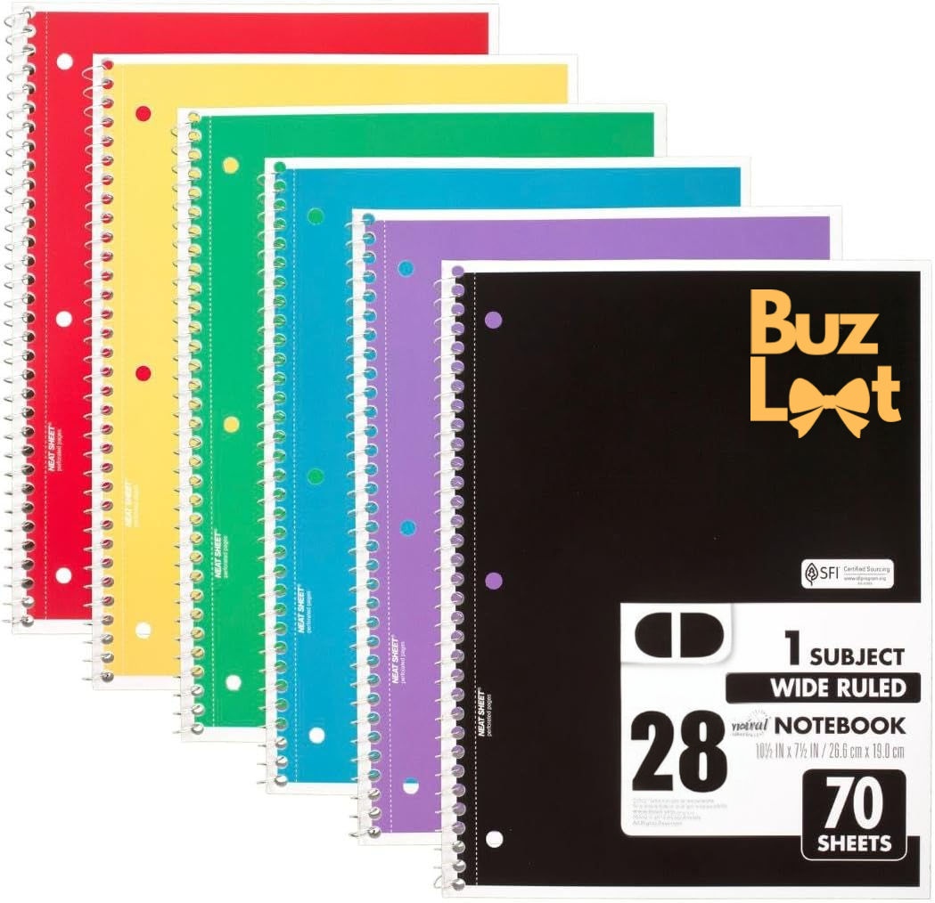 Wide Ruled Paper, 7-1/2" x 10-1/2", 70 Sheets per Notebook