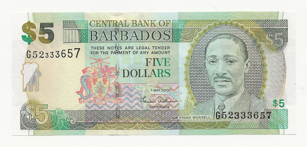 Thumbnail: Barbados - 5 Dollars - 2007 - pick# 67b