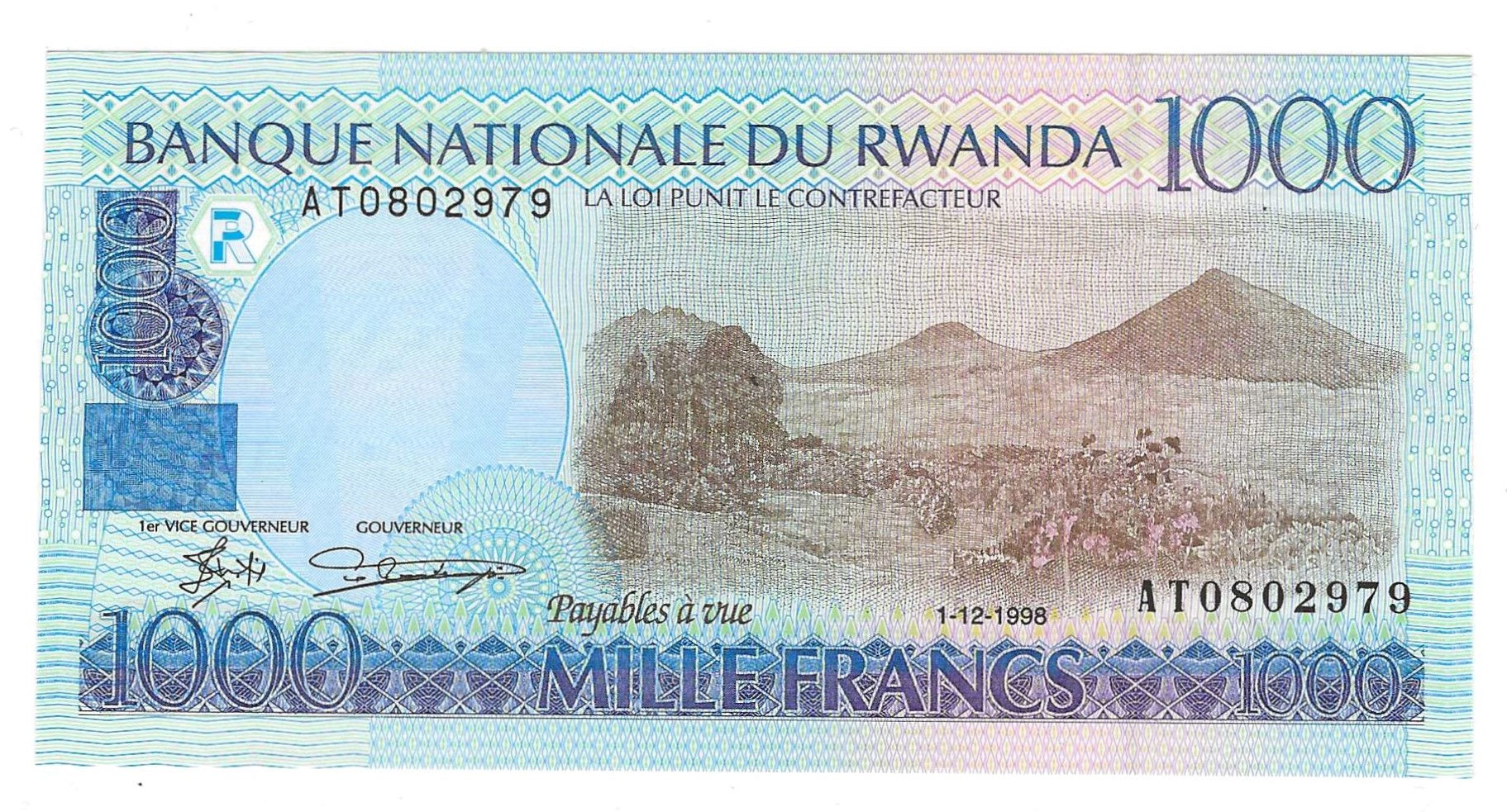Rwanda - 1000 Francs - 1998 - pick# 27a