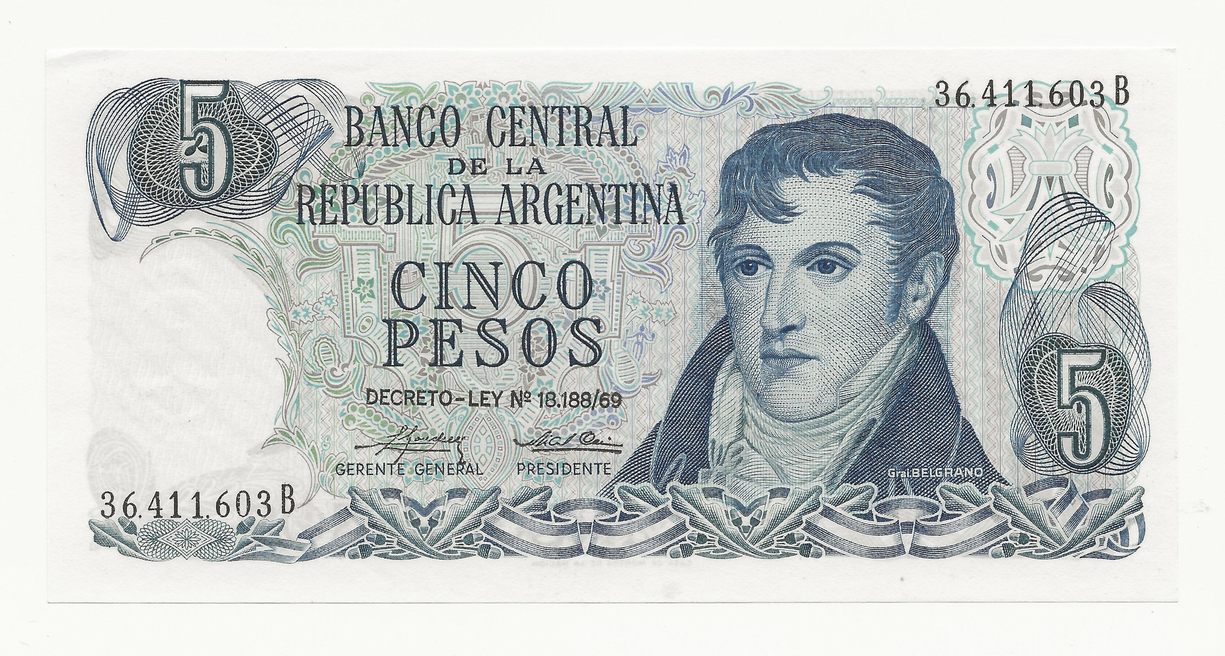 Argentina - 5 Pesos - 1974-76 - pick# 294a.2