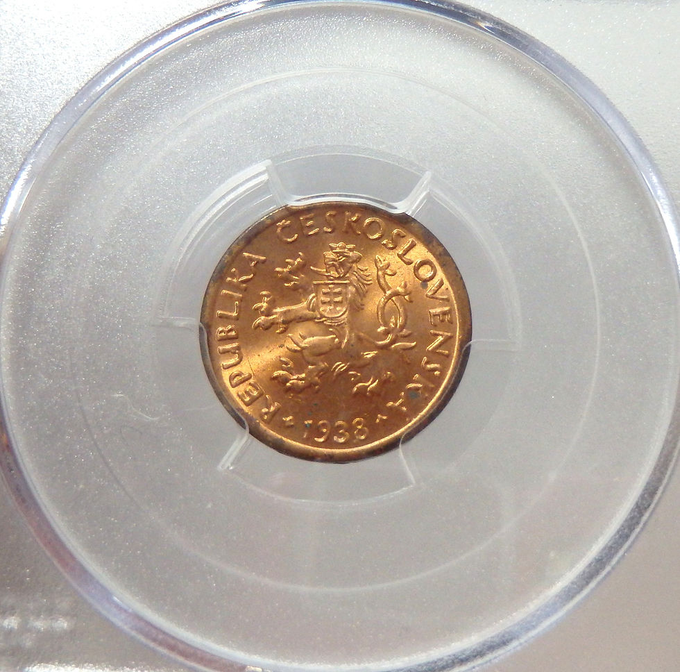 Thumbnail: Czechoslovakia - 10 Haleru - 1938 (MS64RB)