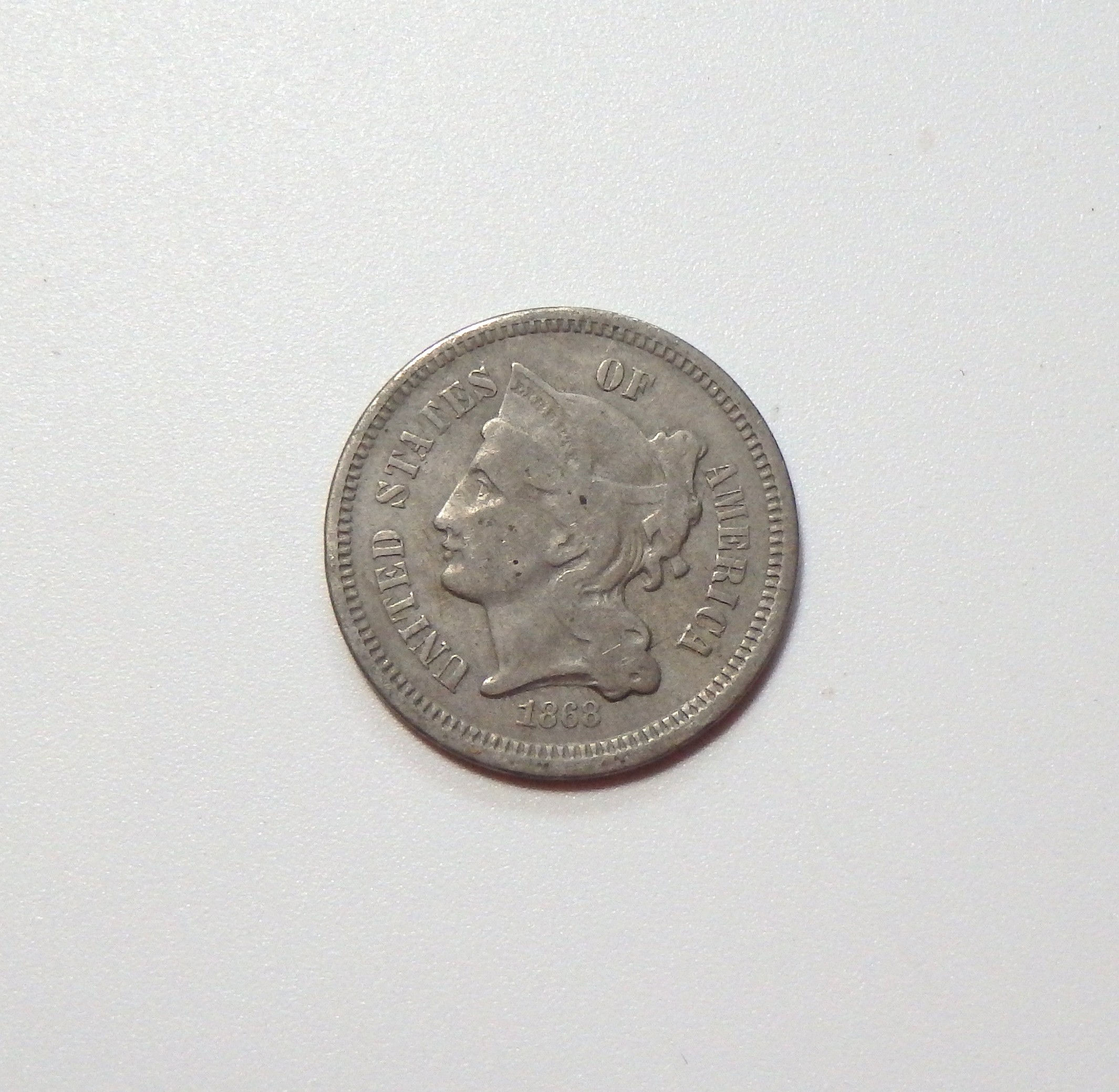 1868 Three Cent Nickel - Very Fine