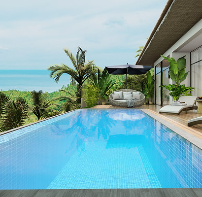 sunrise hills villa pool with a sea view