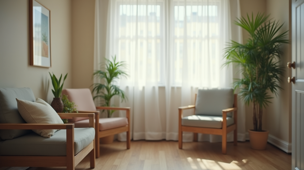 Eye-level view of a cozy homeopathic clinic consultation room in Brampton