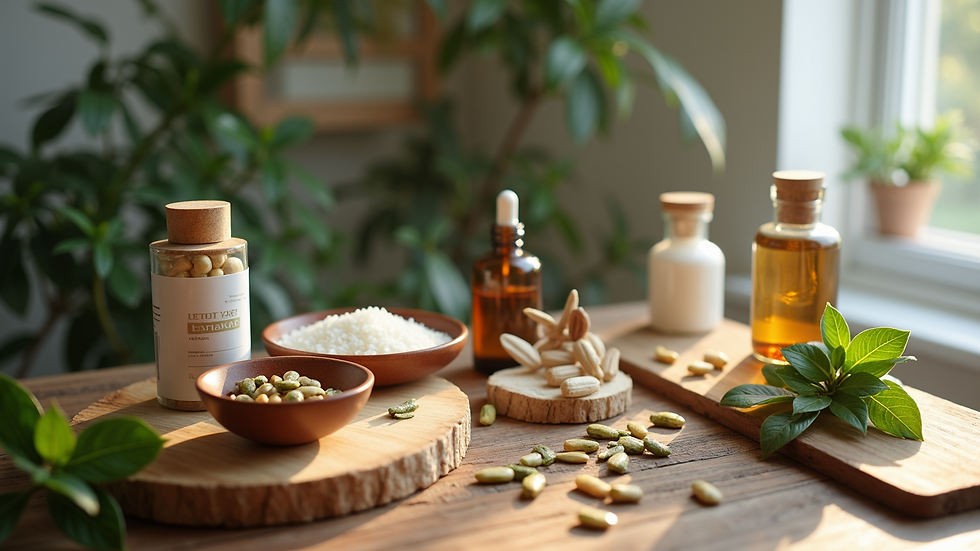 High angle view of a naturopathic clinic with herbal supplements and consultation materials