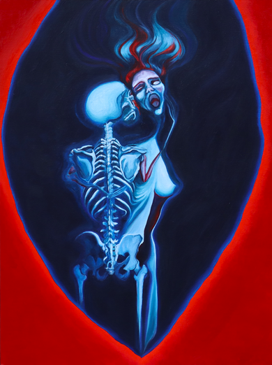 Original acrylic painting by Ewa Hewelt. A haunting 60 × 80 cm portrait on canvas board exploring emotional invasion and spiritual erosion. Powerful contemporary figurative artwork, signed, 2025.