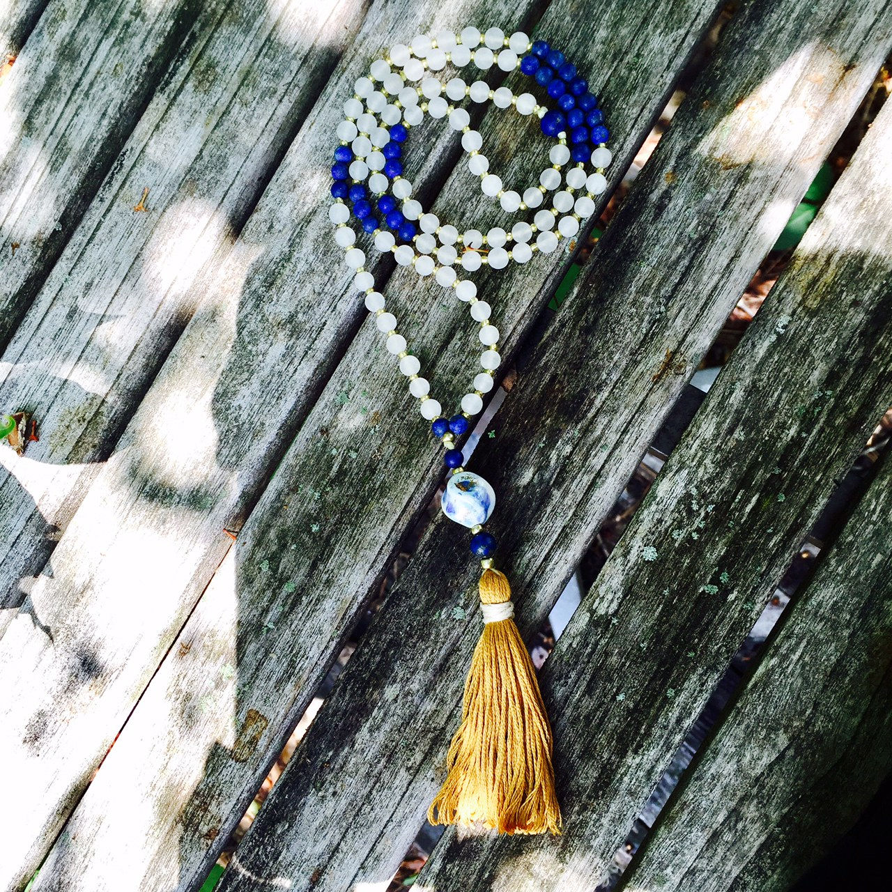 Quartz & Lapis Mala with Handmade Tassel
