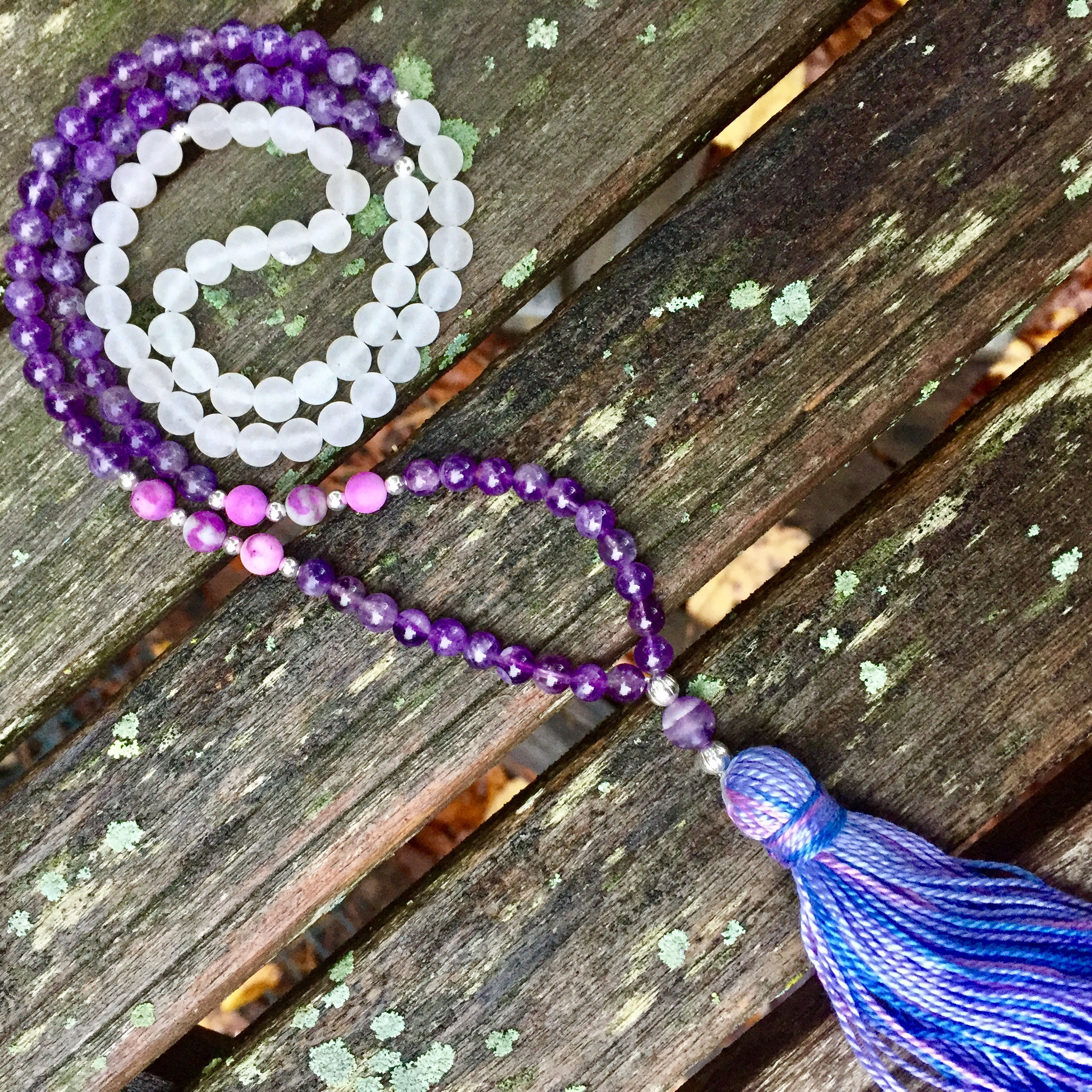 Amethyst, Quartz & Purple Jasper Mala